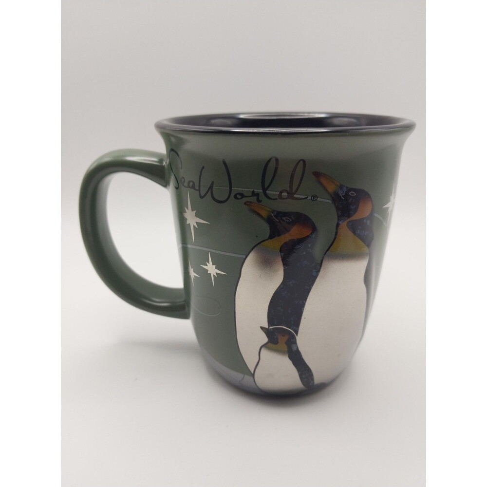 SEA WORLD Coffee Tea Mug Mom Dad Baby Emperor Penguin Green Silver Black New